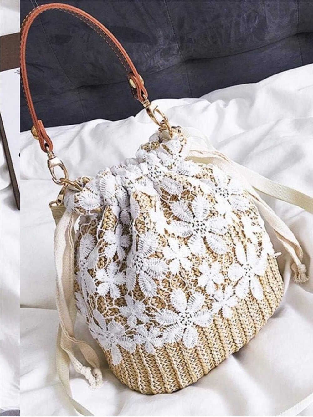 Straw Cross, Women Beach Shoulder Summer Top Handle Crossbody Round Purse new - Picture 5 of 8